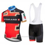 2019 Maillot Cyclisme Suisse Rouge Noir Manches Courtes et Cuissard (2)